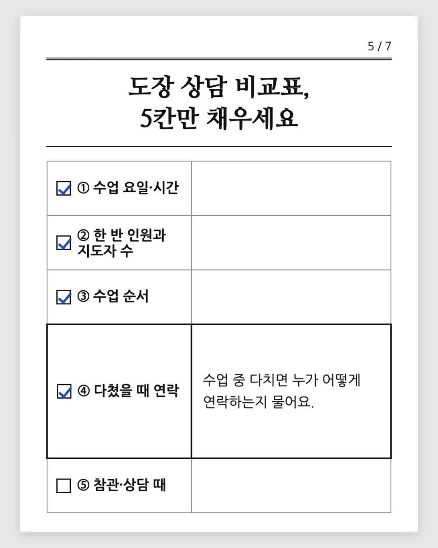 학부모 안내형 도장 카드뉴스 5장, ④ 다쳤을 때 연락