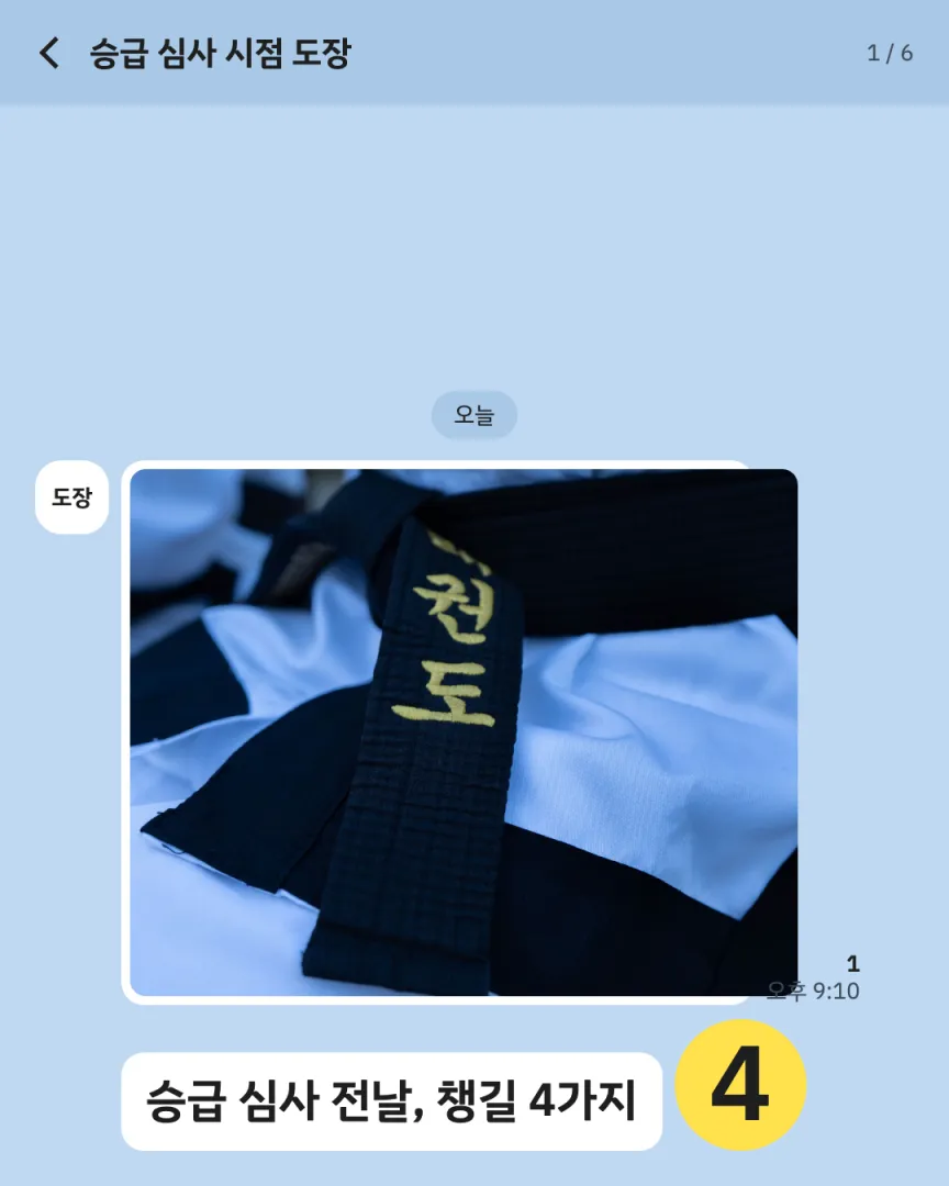 승급 심사 시점 도장 카드뉴스 1장, 승급 심사 전날, 챙길 4가지
