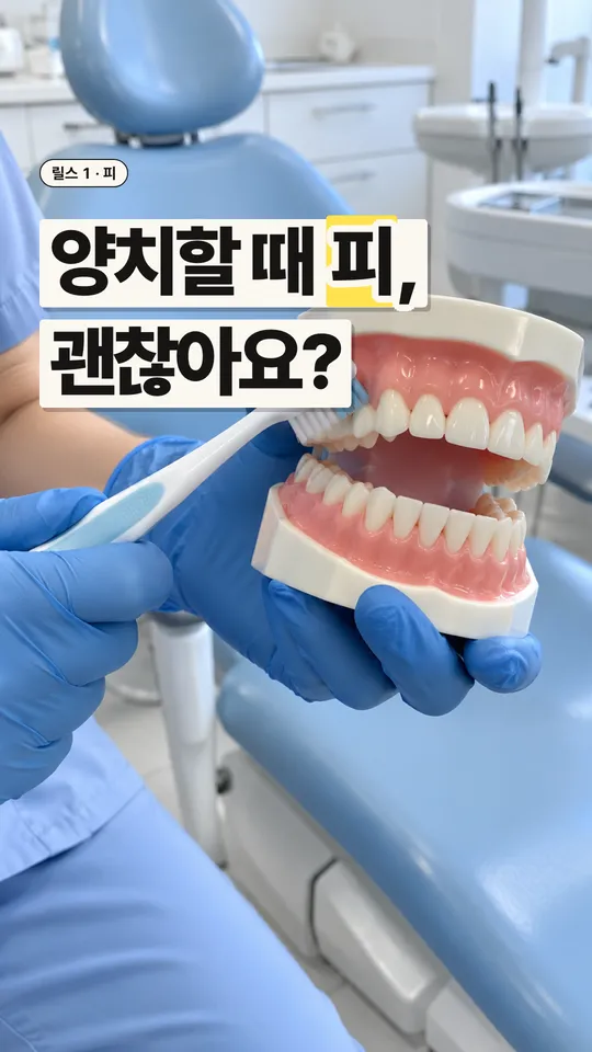 치과 릴스 표지, 양치할 때 피, 괜찮아요?